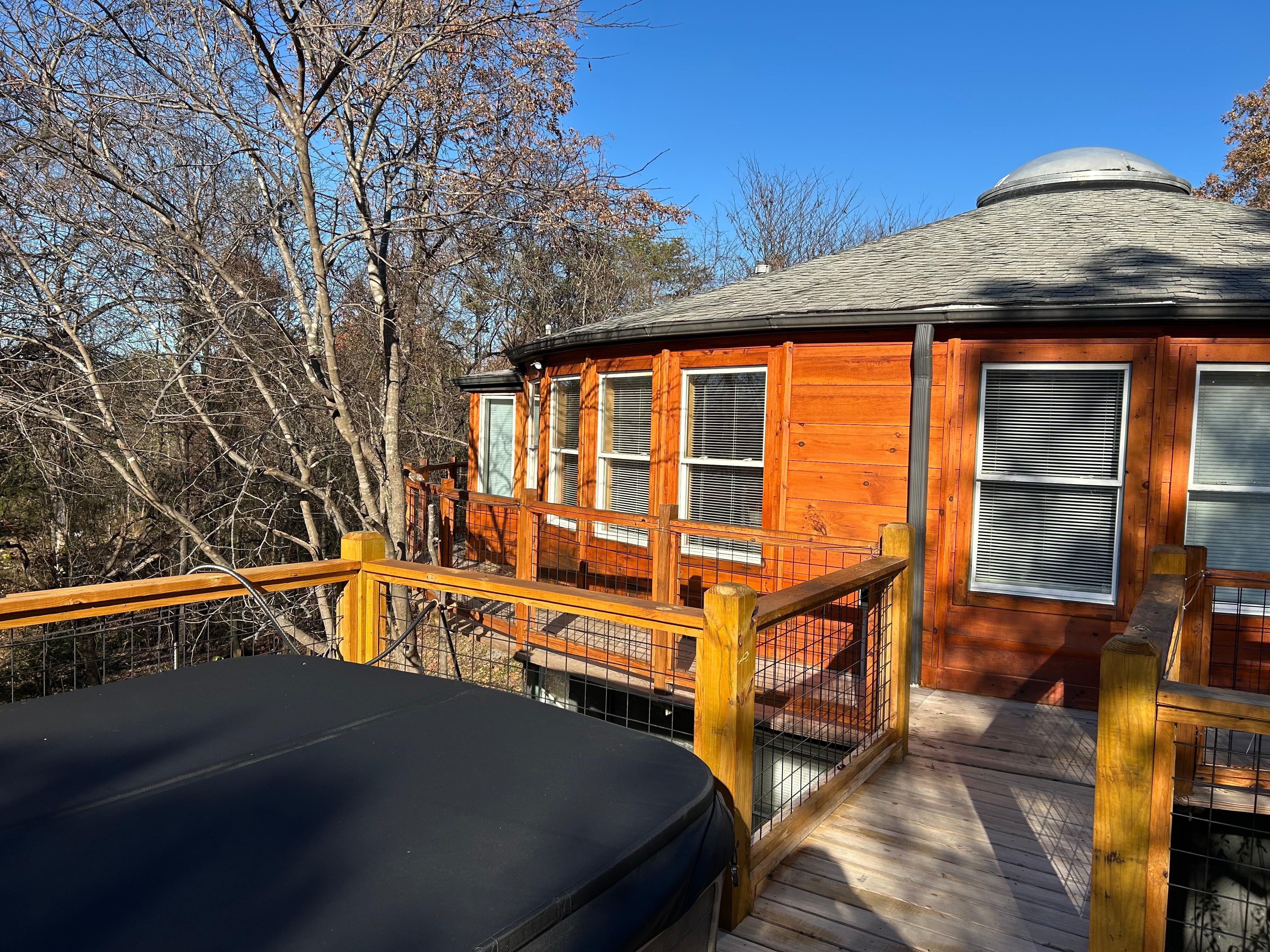Covered the hot tub back up, full of bugs, leaves, and not very clean. 