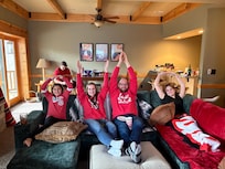 OSU game on the big screen in the basement