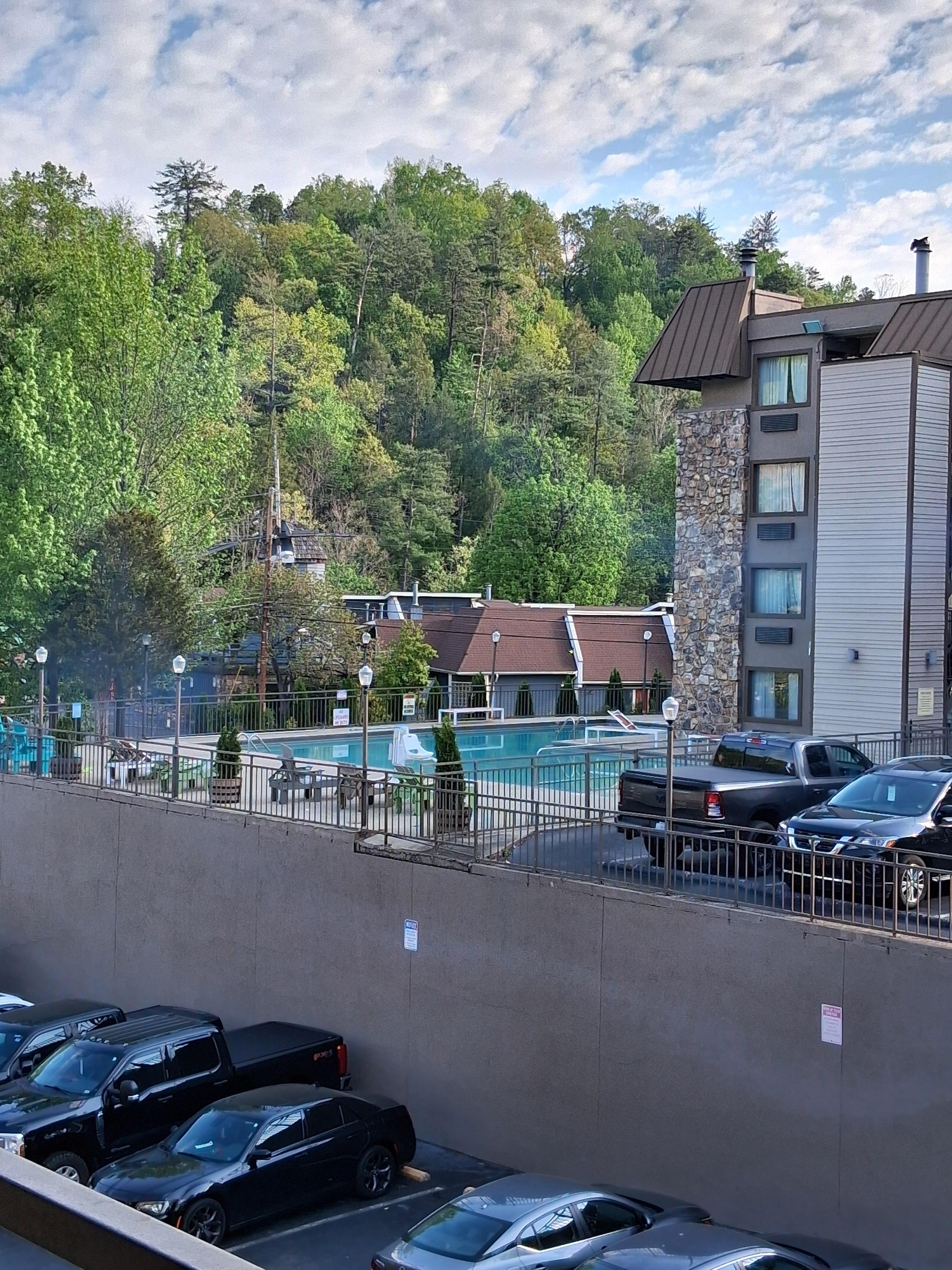 Pool outside and at the next building.