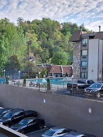 Pool outside and at the next building.