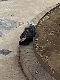 9 am, this person stayed overnight in the plaza.