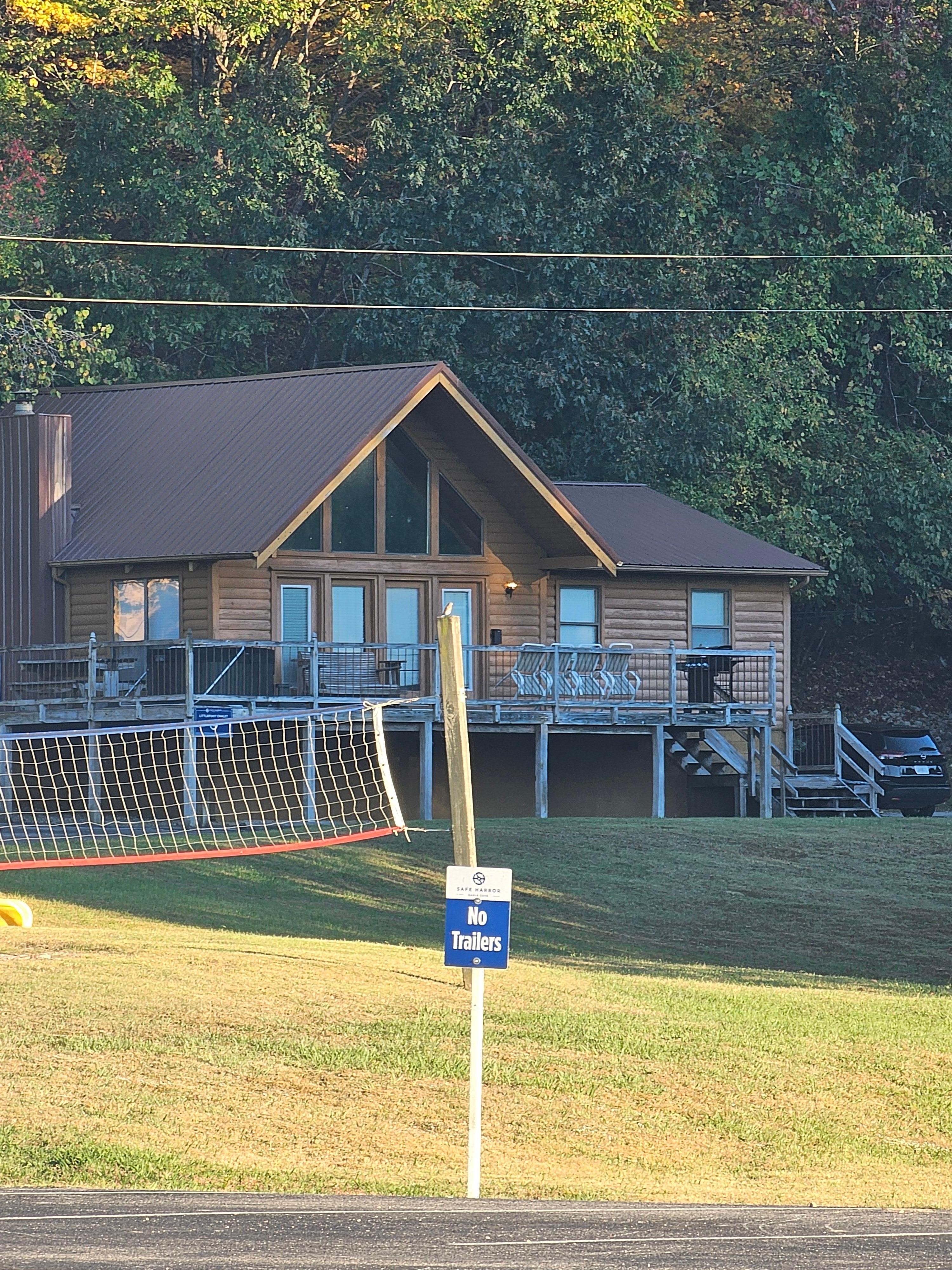 Down at the boat ramp looking at the cabin