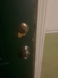 Room had obviously been broken into and not neatly repaired