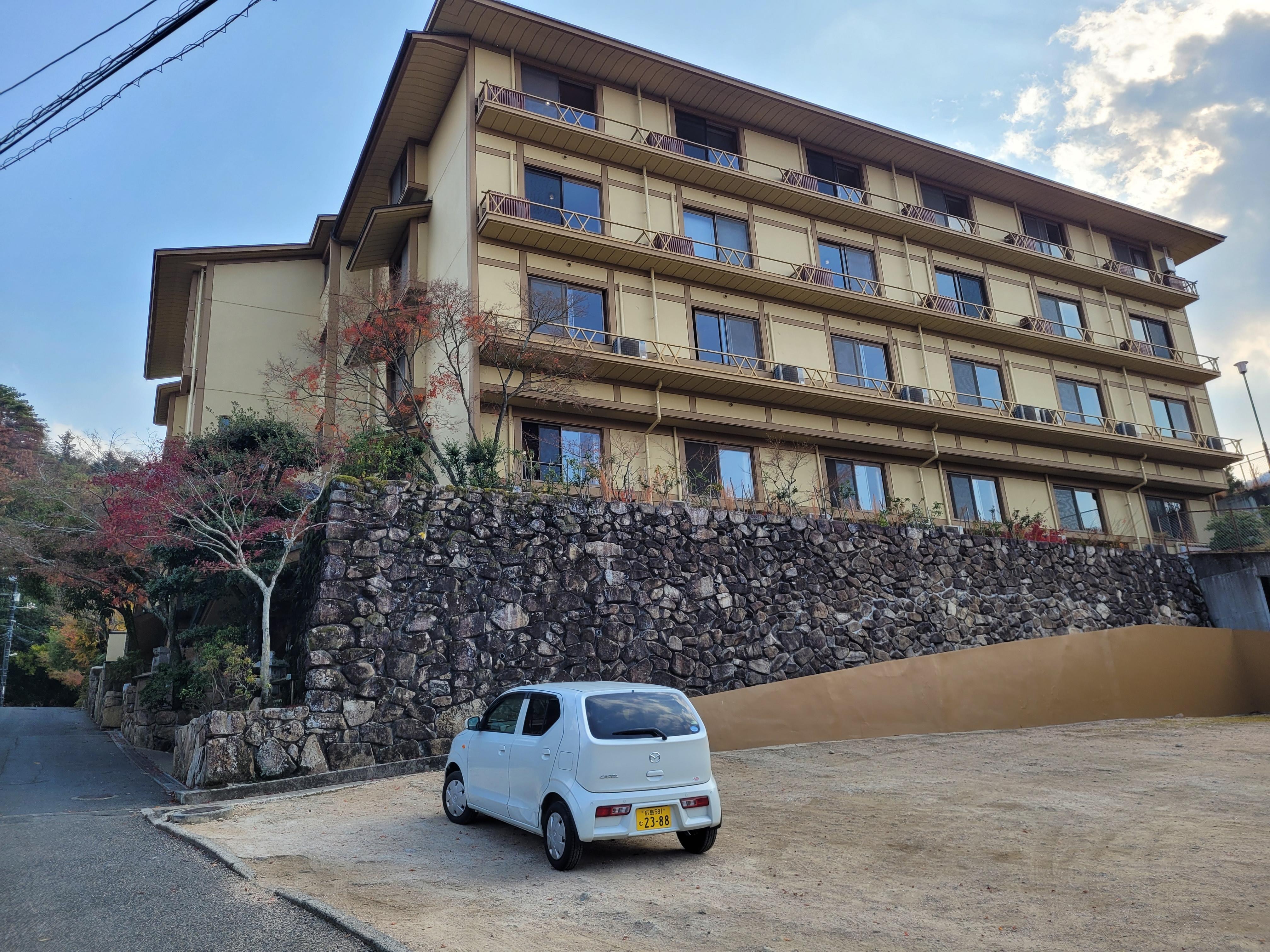 Outside of the hotel 