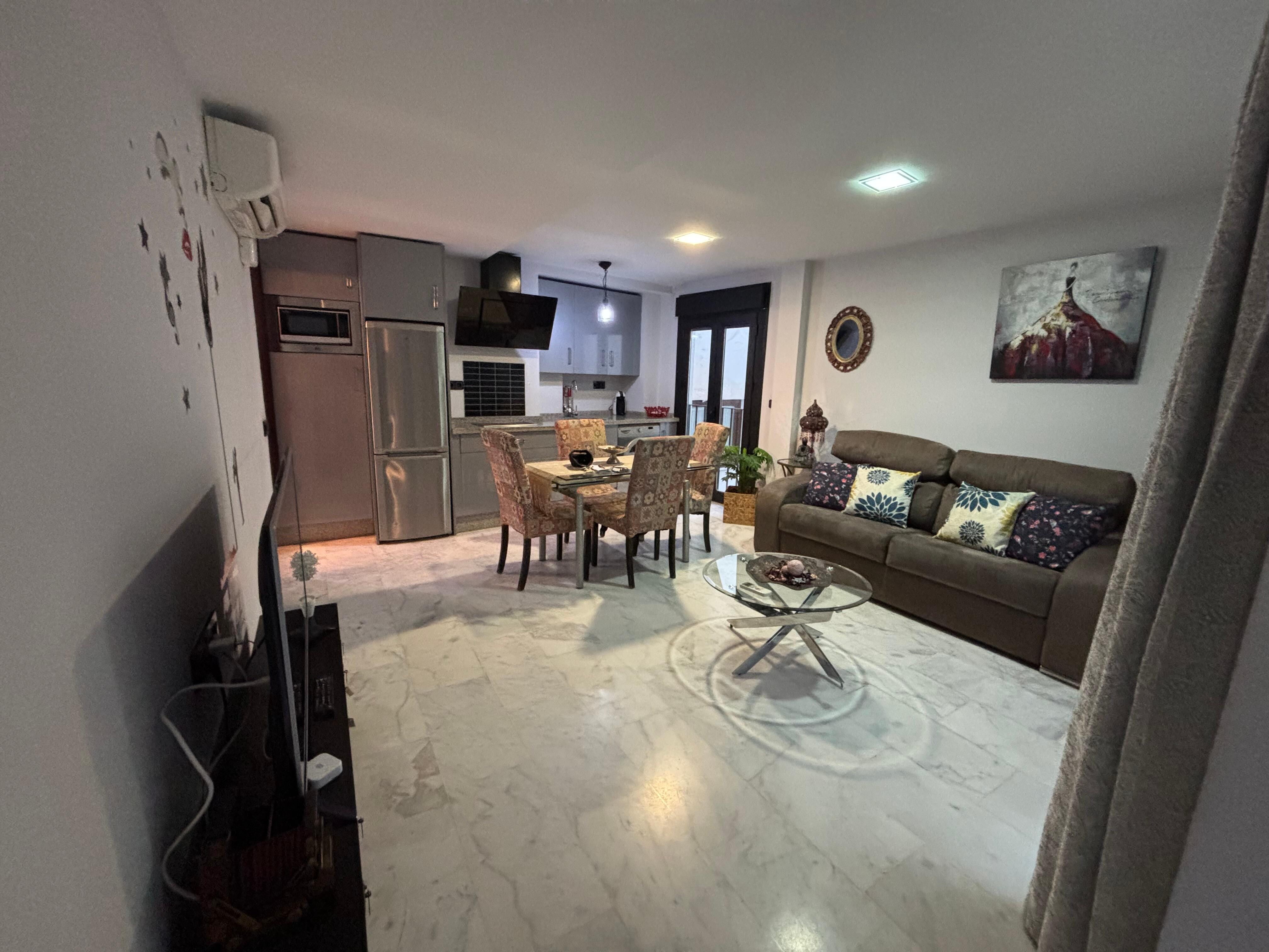 Kitchen and living area.