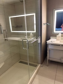 Huge shower, bathroom had lots of towels