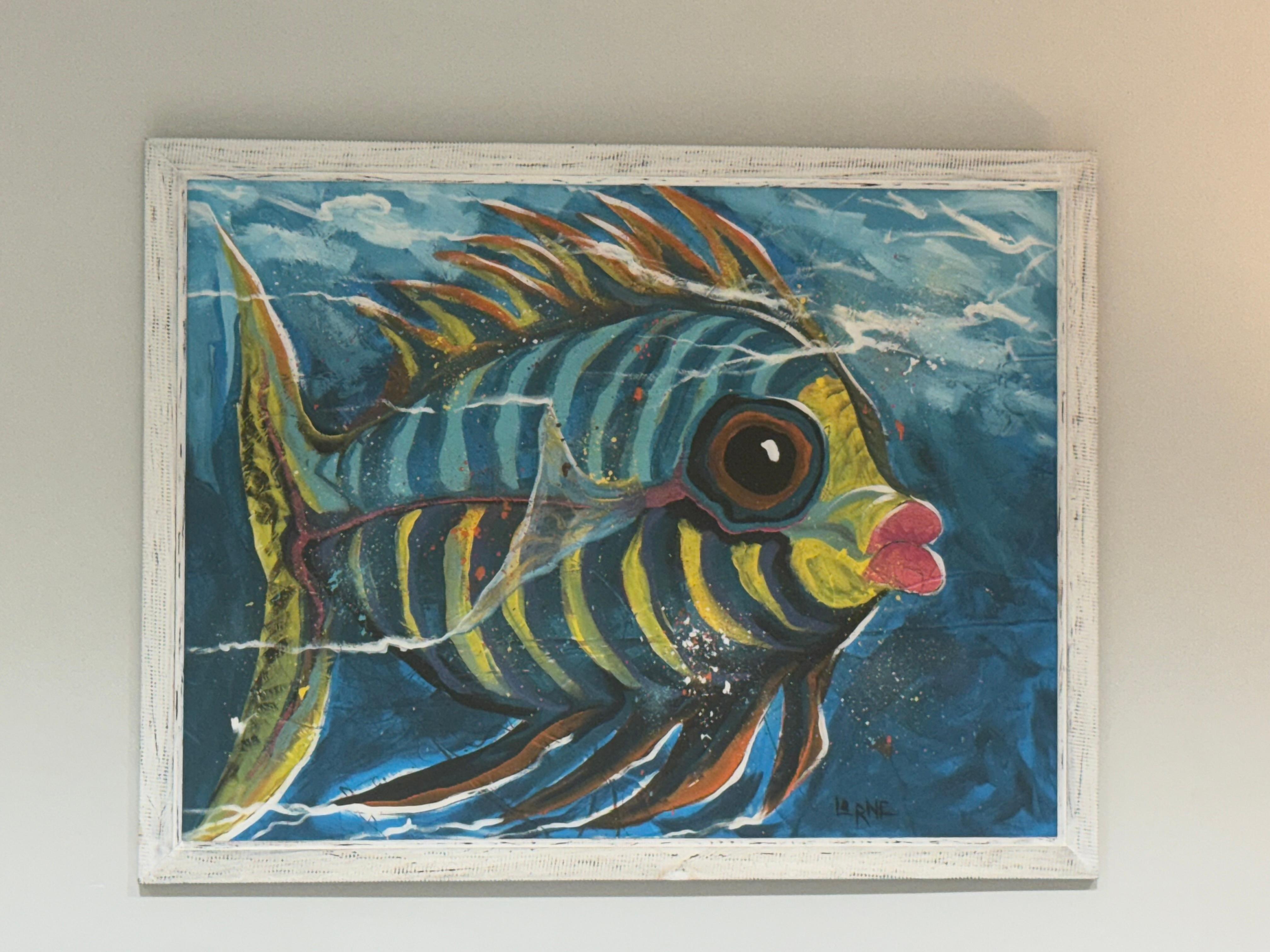 Cute fish print in the living room.