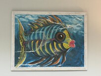 Cute fish print in the living room.