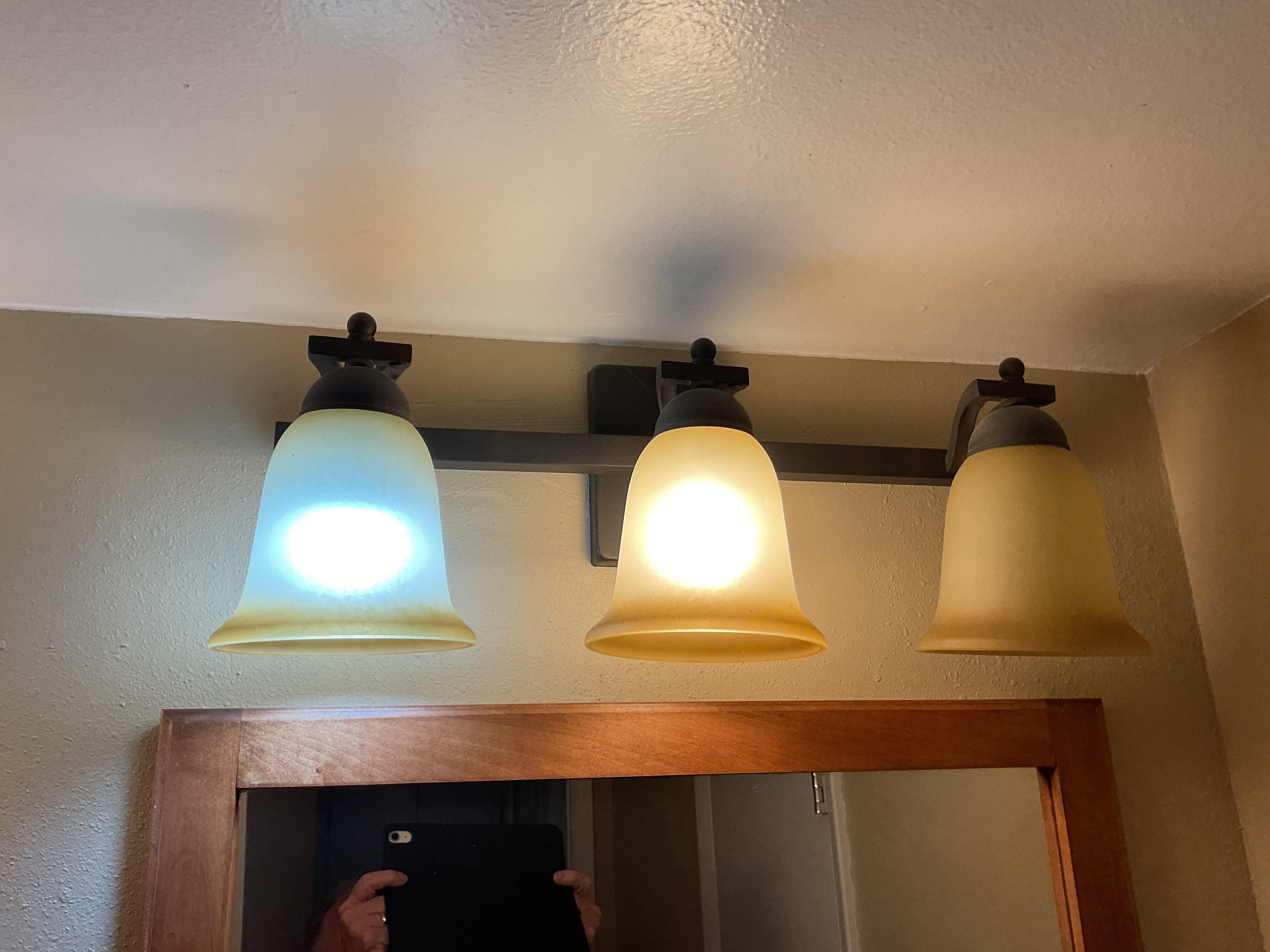 Master bathroom 2 different lights 1 burnt out