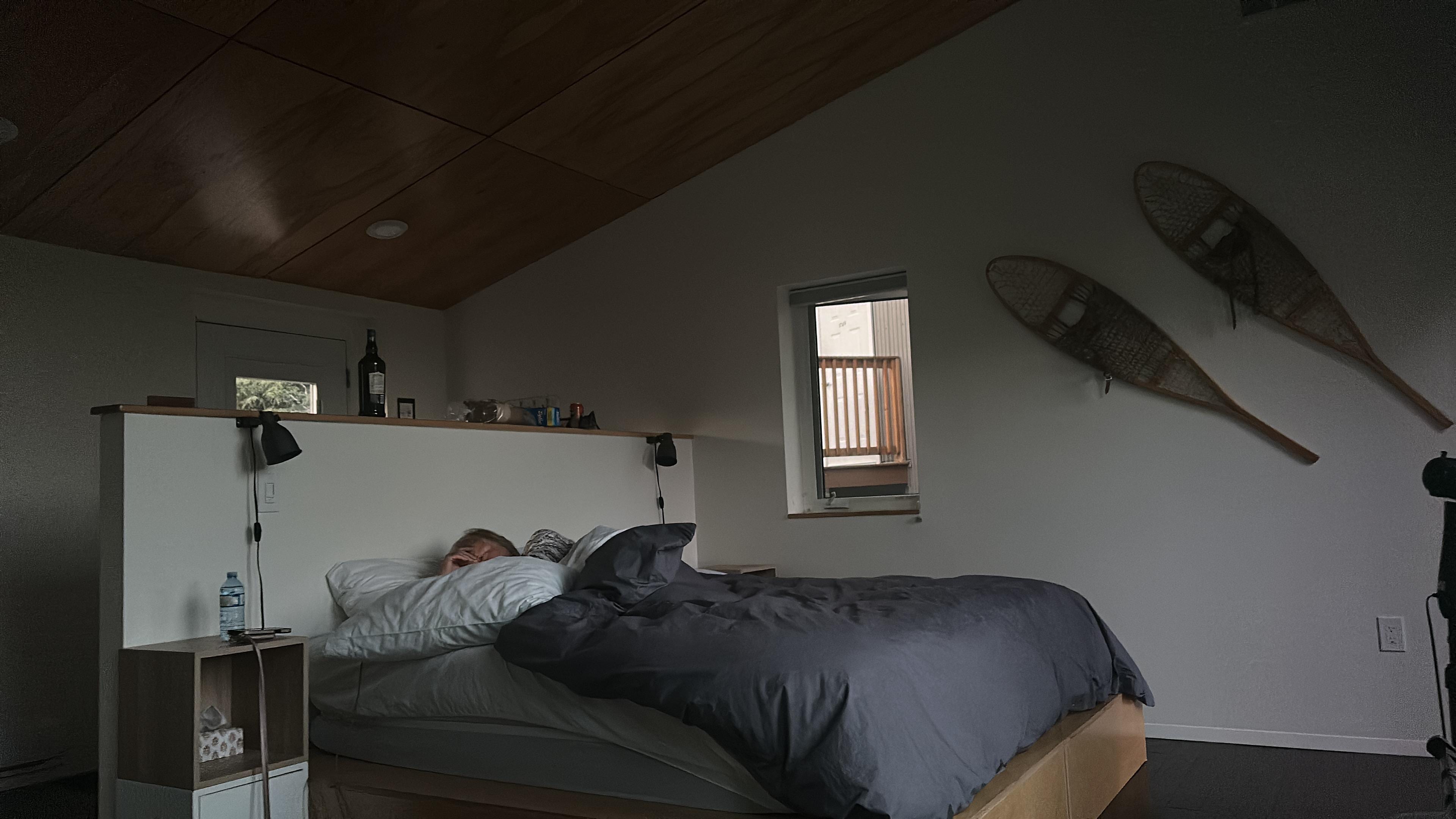 Bedroom area. Has seating area wth fridge and tea modern bathroom heated floors