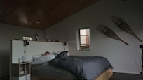 Bedroom area. Has seating area wth fridge and tea modern bathroom heated floors