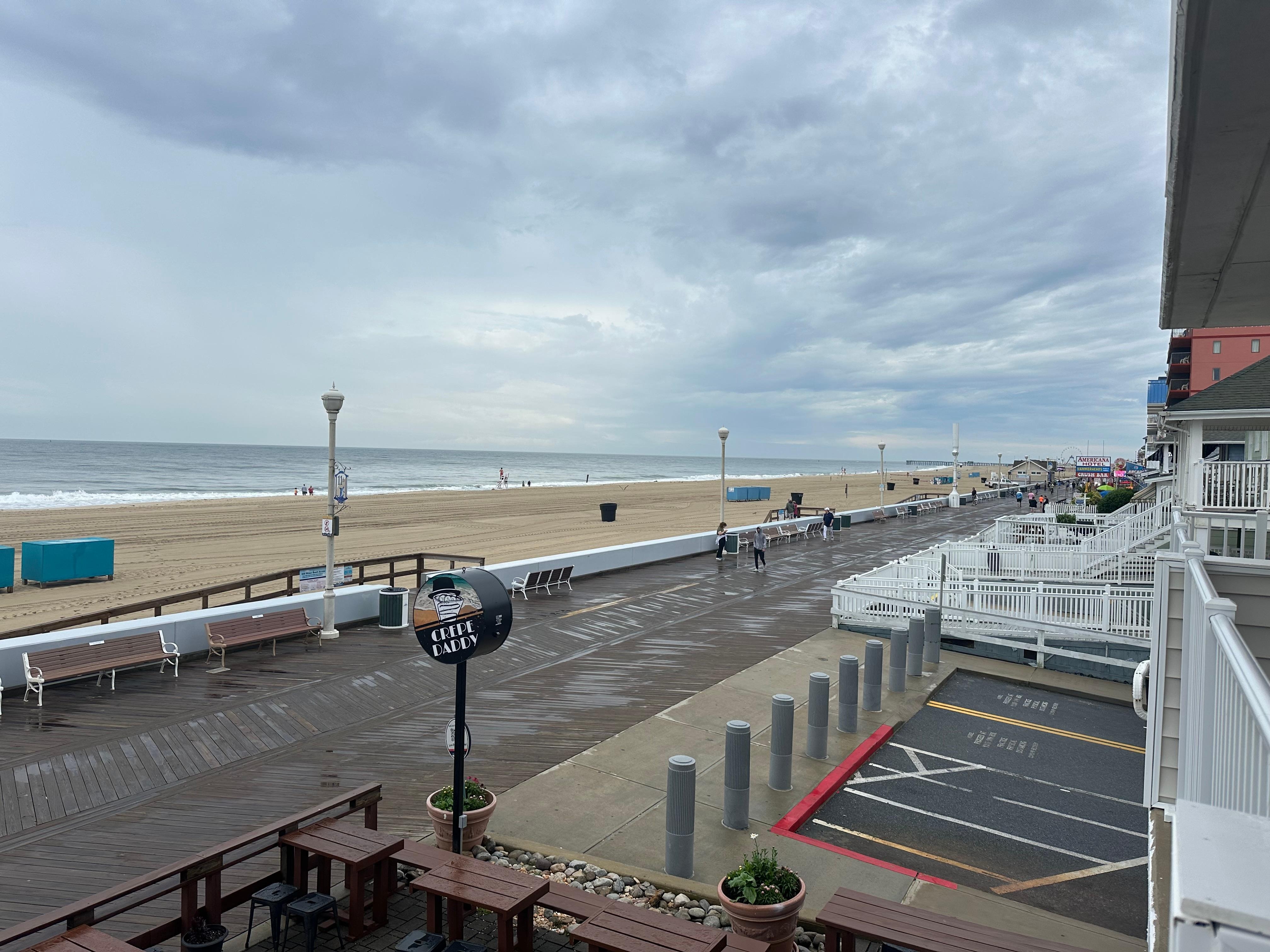 View from room overlooking the boardwalk and the beach.