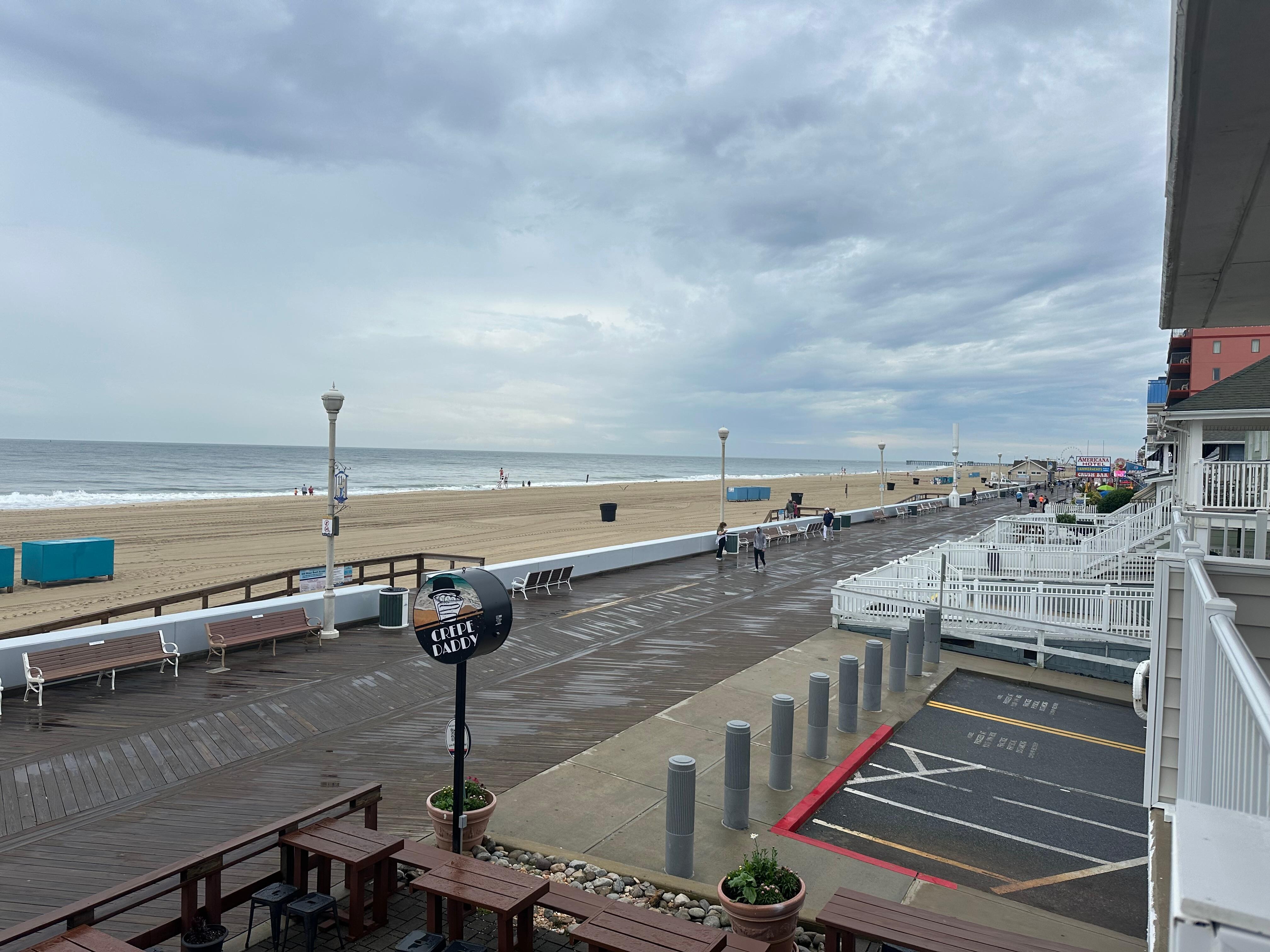 View from room overlooking the boardwalk and the beach.