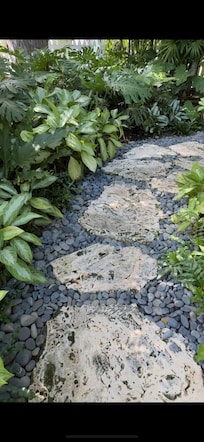 The fossilized pavers and black river rock were a beautiful and unexpected design selection that elevated our stay and experience.