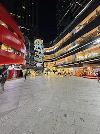 Holiday decorations in adjacent mall