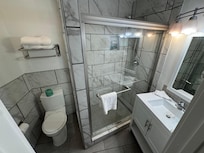 Clean bathroom with Swing door