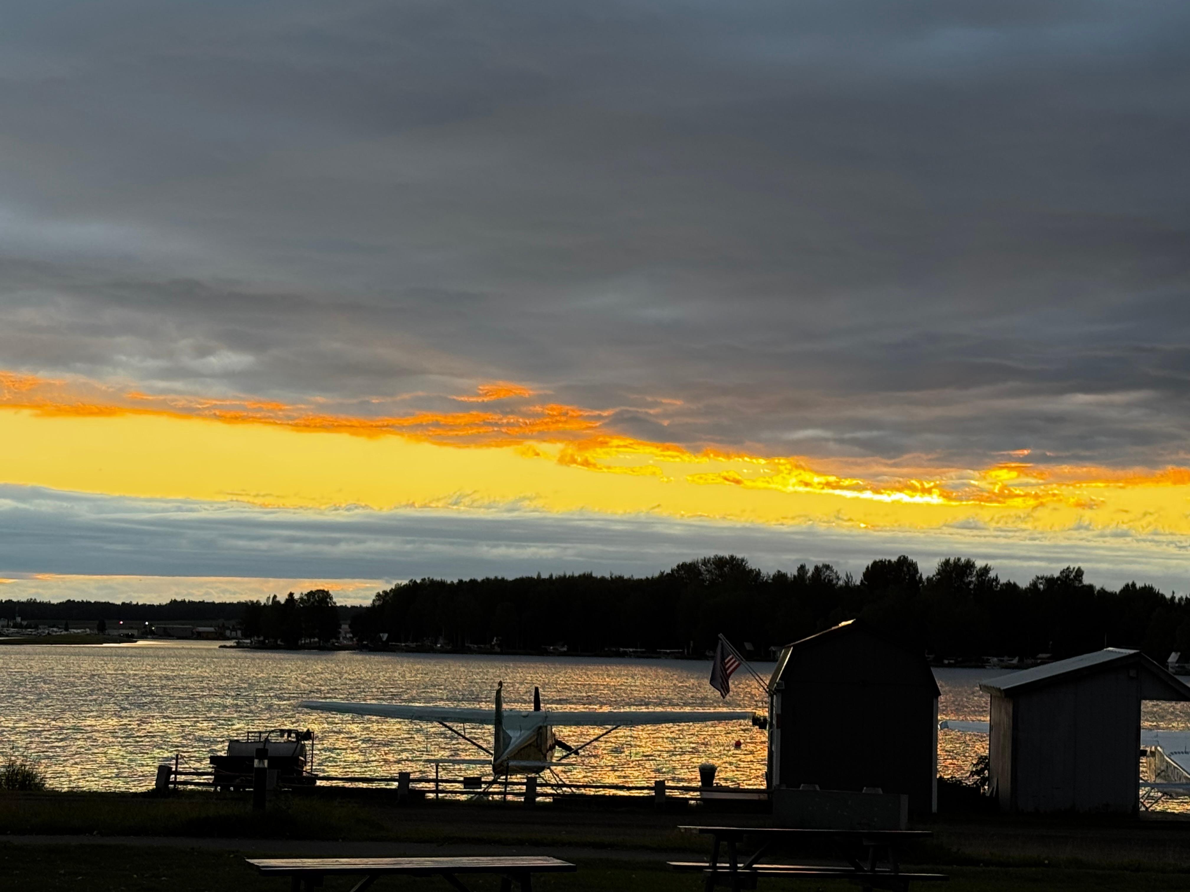 Sunsetting Lake Hood Ak. Home of most float planes per capita in state
