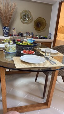 Our kitchen was adequate and clean with a stove/oven and fridge/freezer. Bring a paring knife