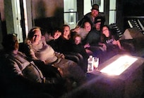 The fireplace on the second floor balcony makes for a beautiful evening on deck.