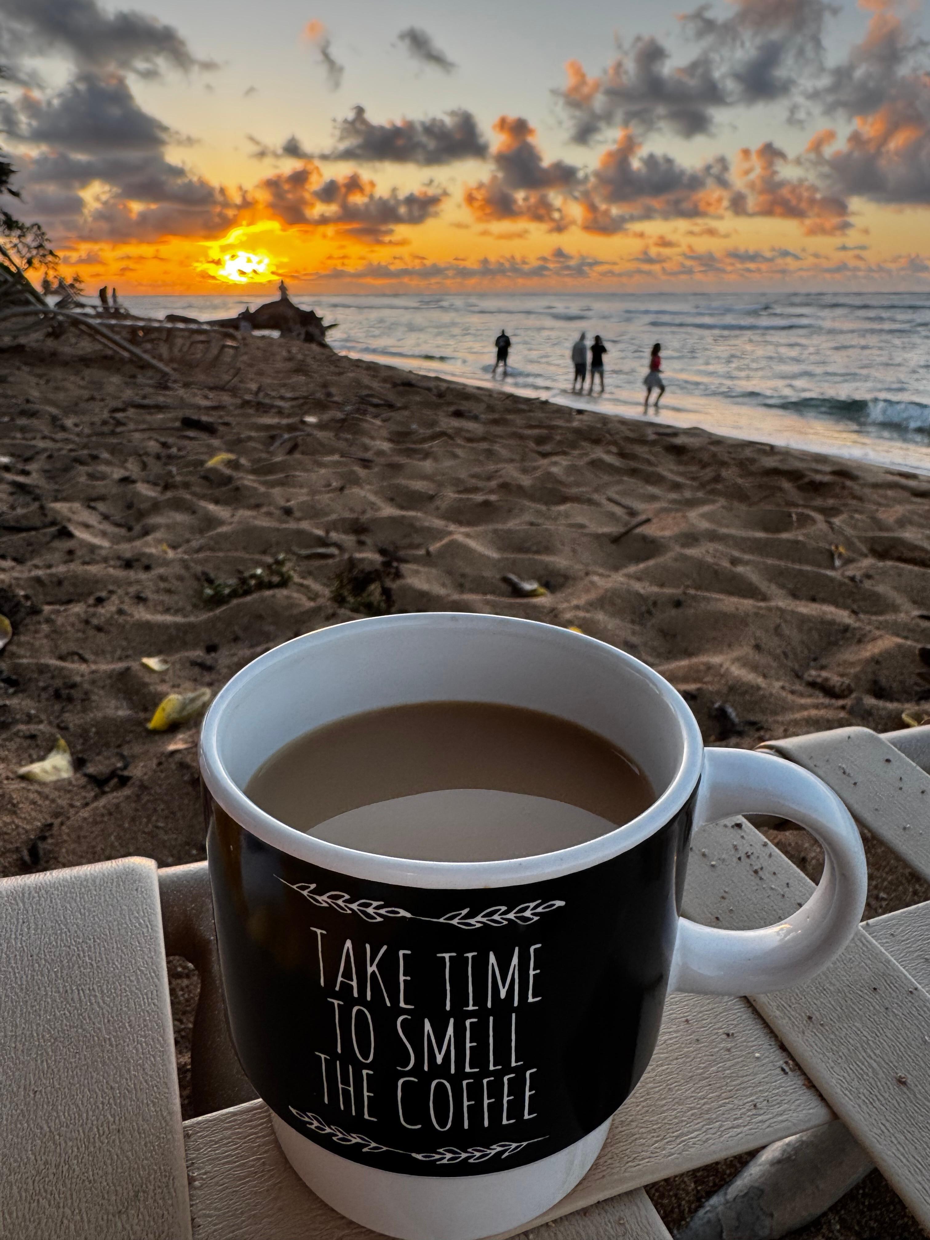 Coffee by the water in the mornings