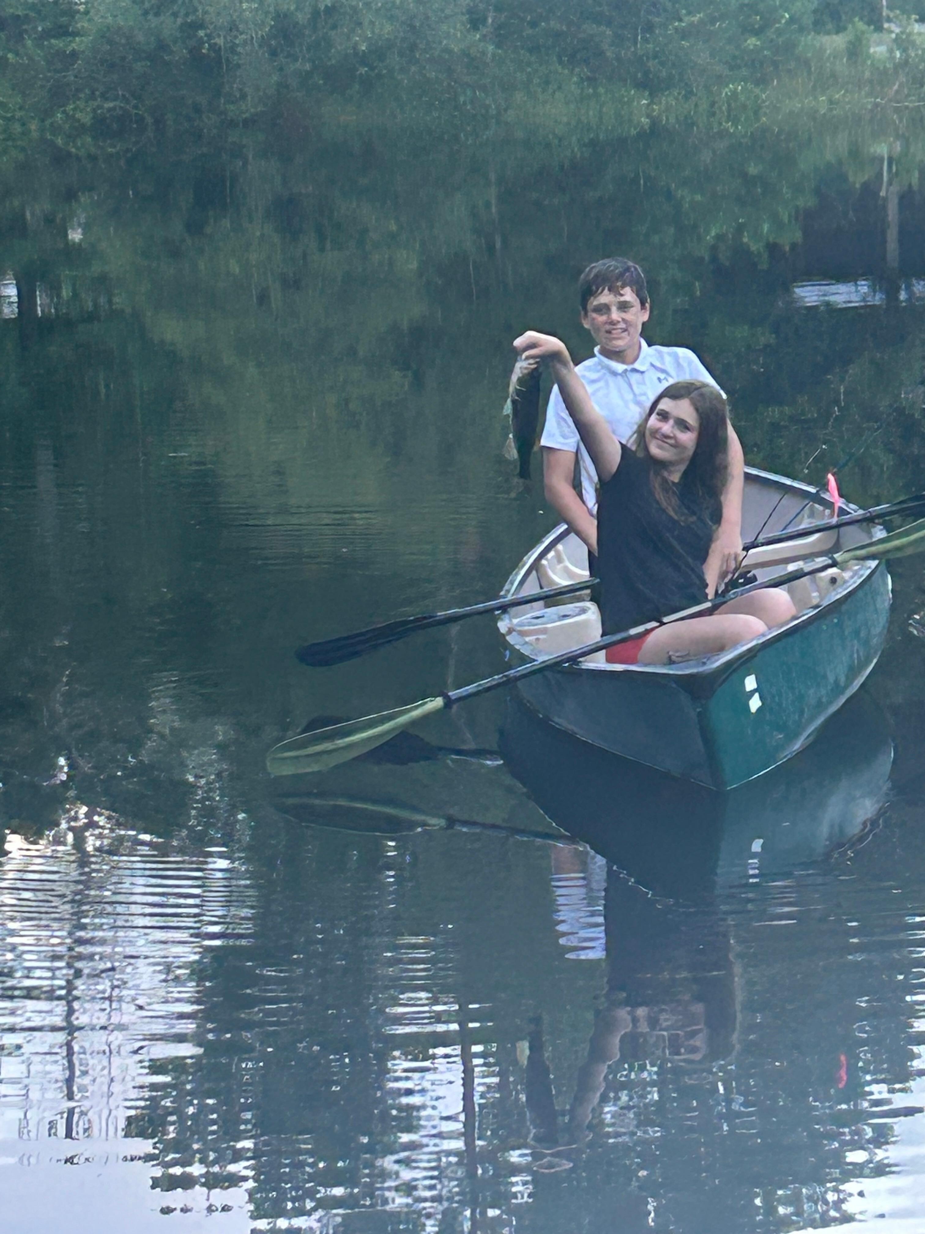 Teen kids fishing together
