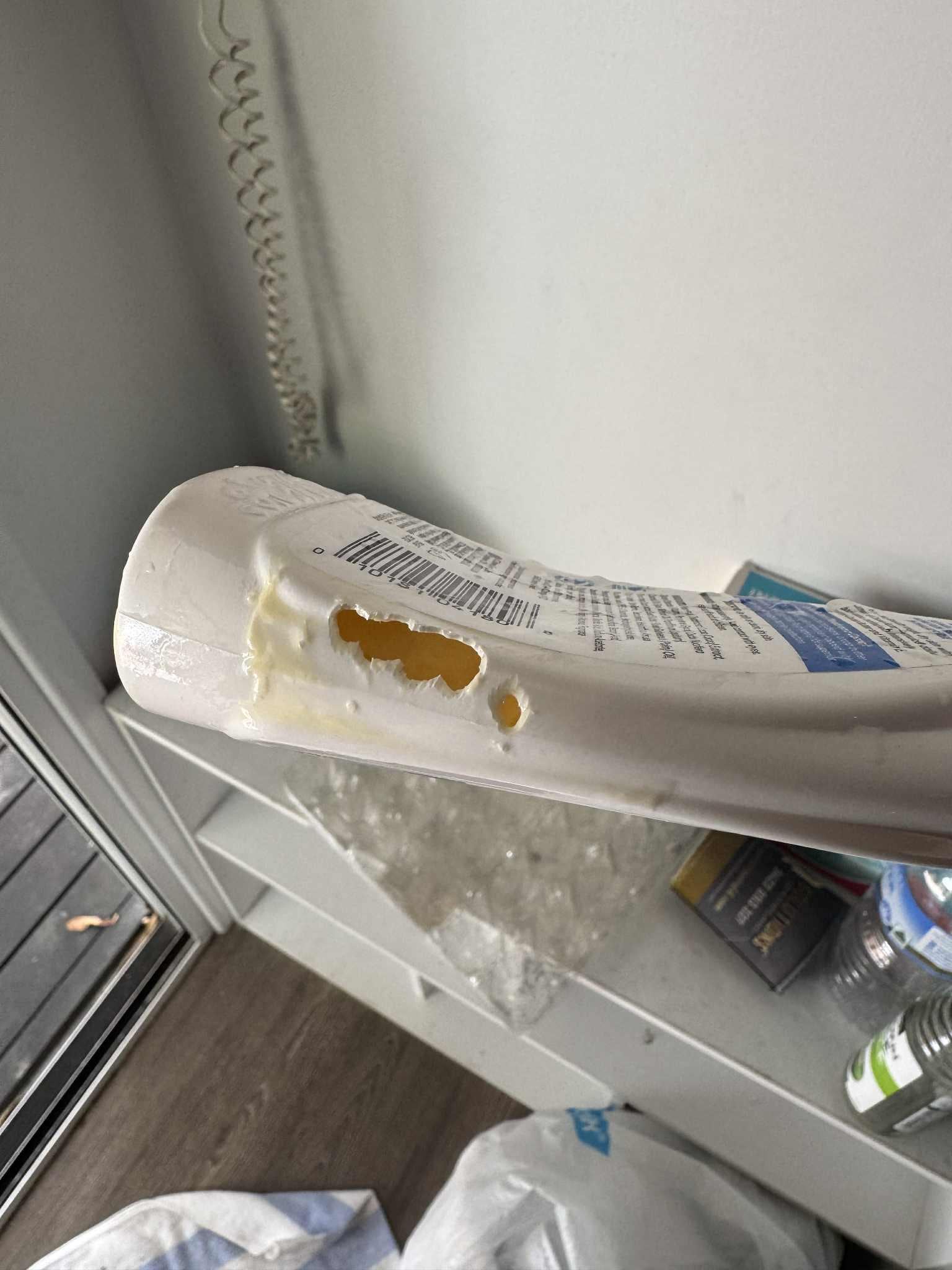 Chewed moisturiser and eaten contents inside by the rat