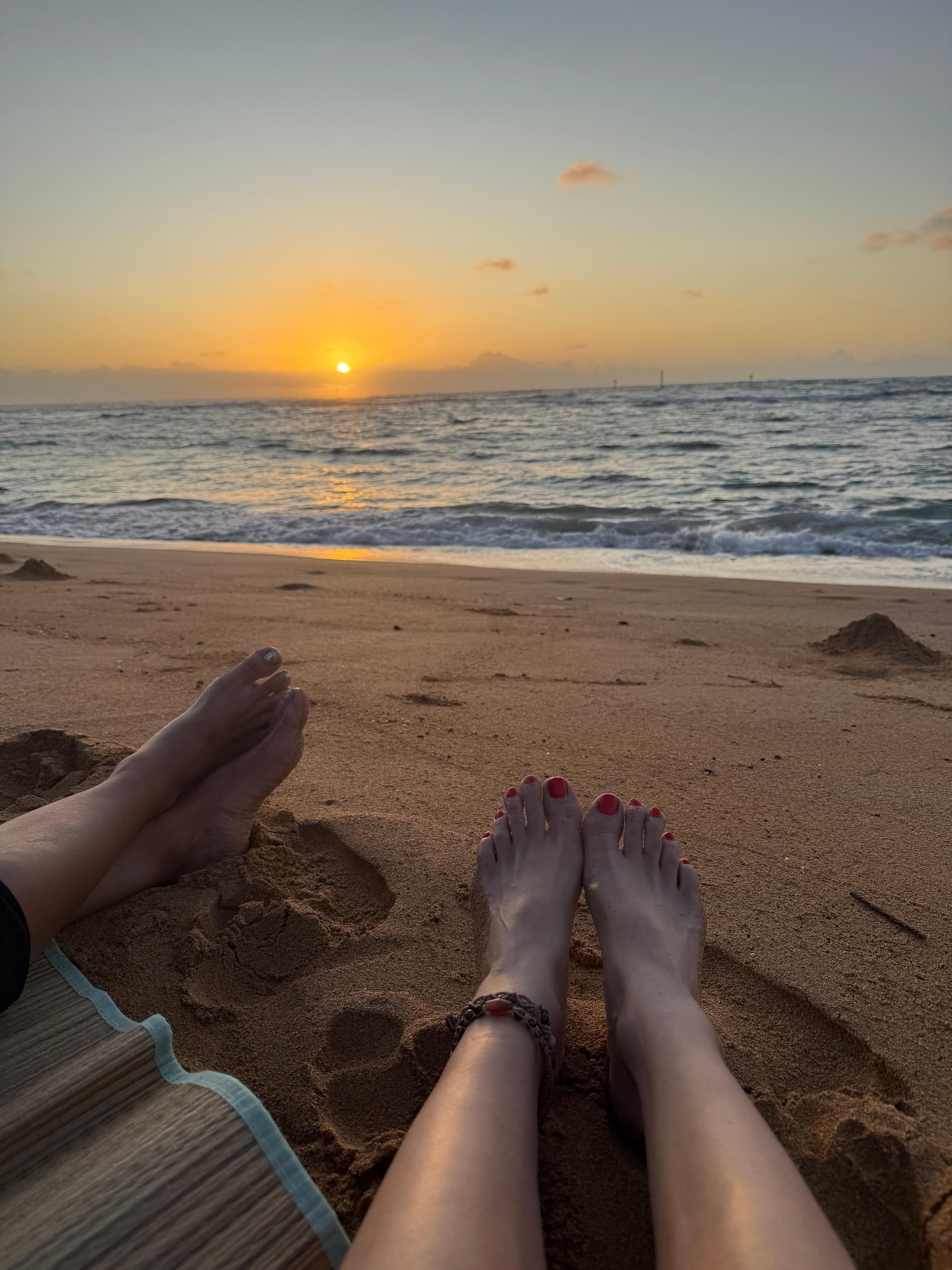 Watching the sunrise on the beach just steps away