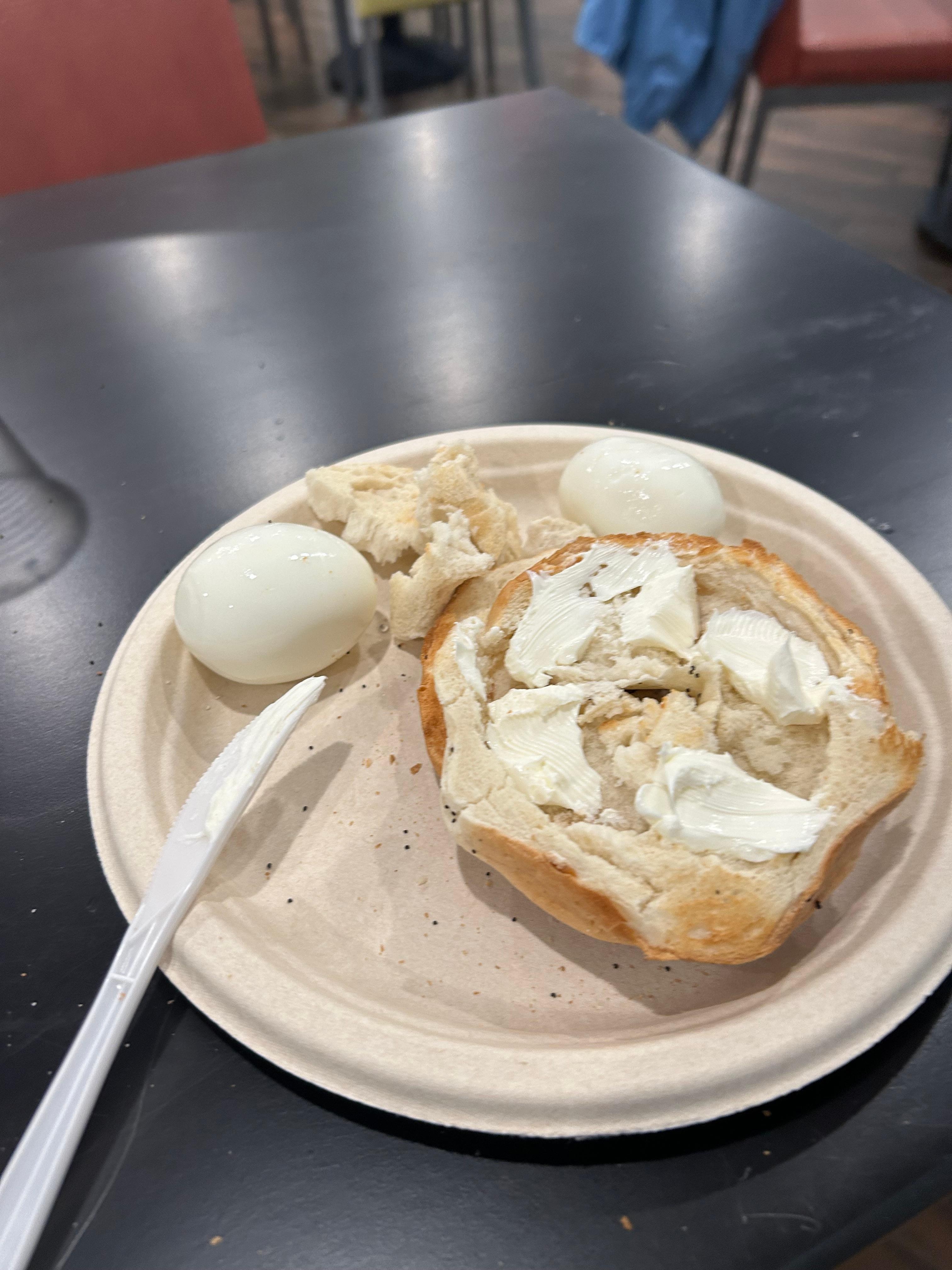 Not a real breakfast. Hard boiled eggs and bagels. Nice staff