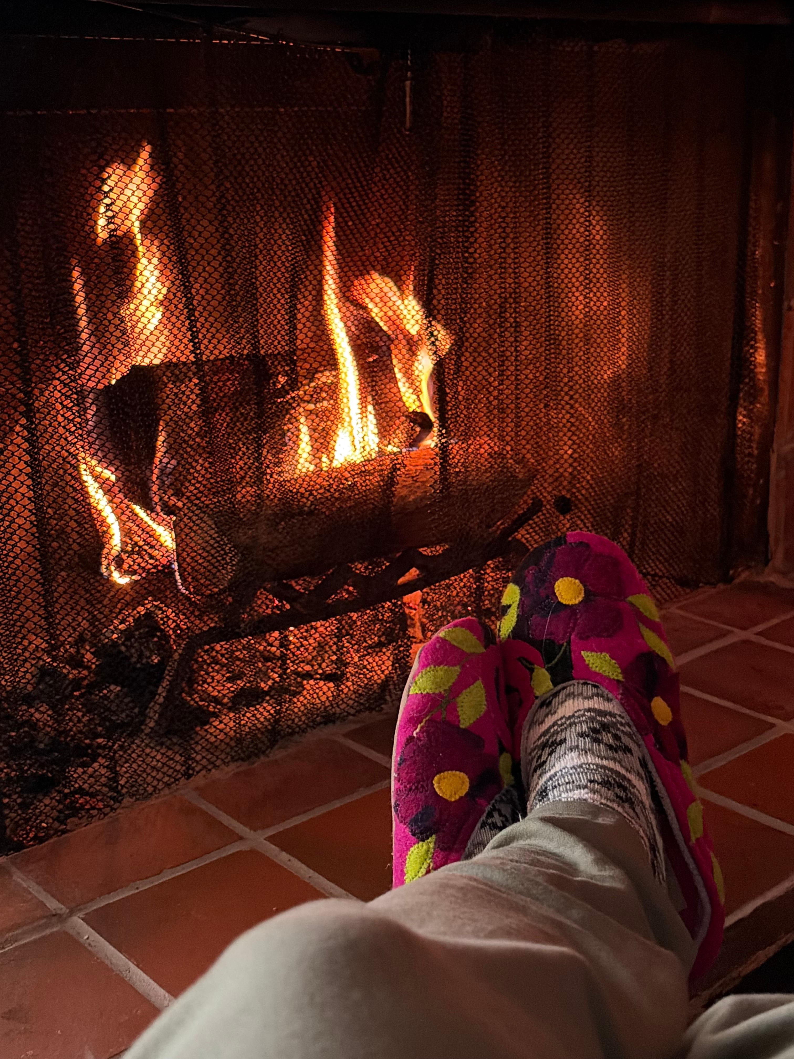 Enjoying the wood burning fireplace