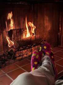 Enjoying the wood burning fireplace