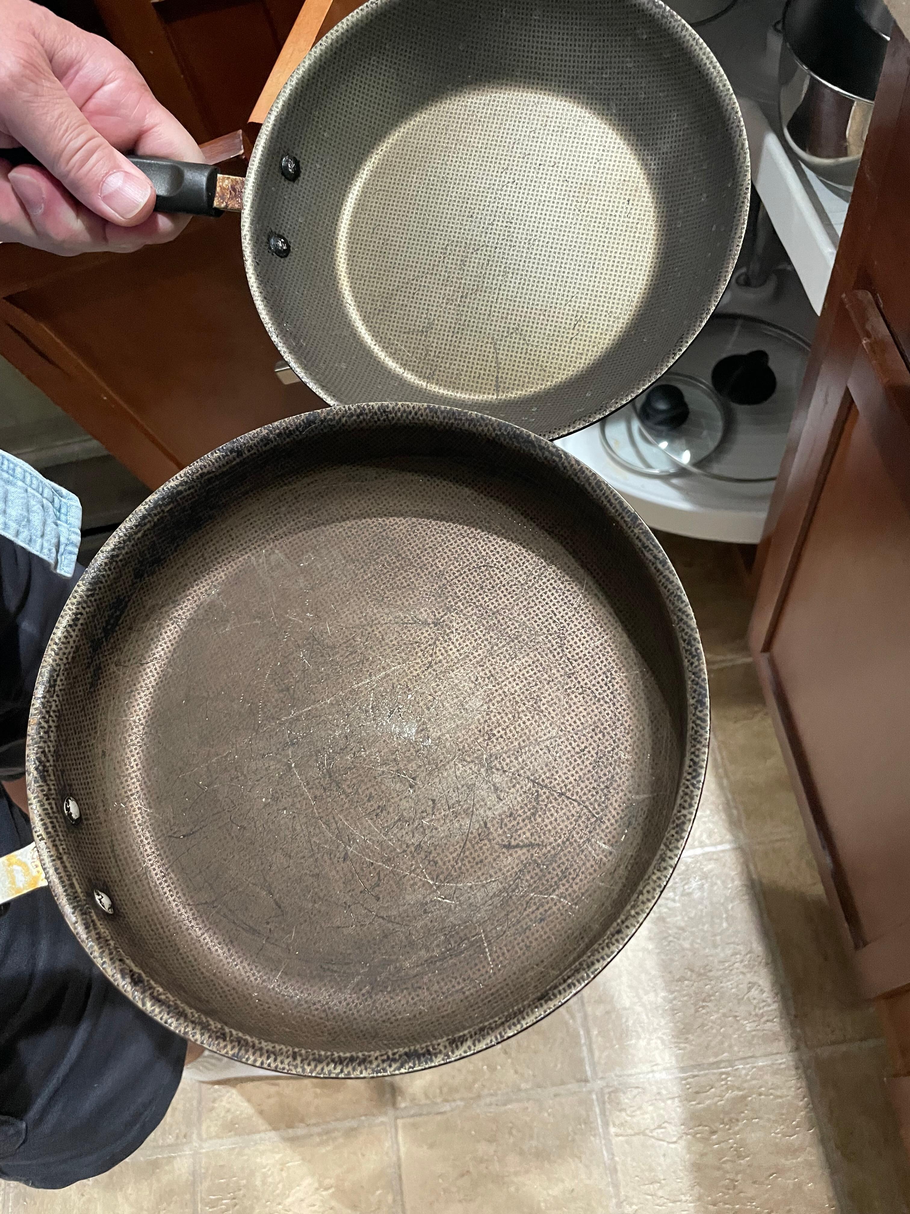 Scratched nonstick pans are the only ones provided