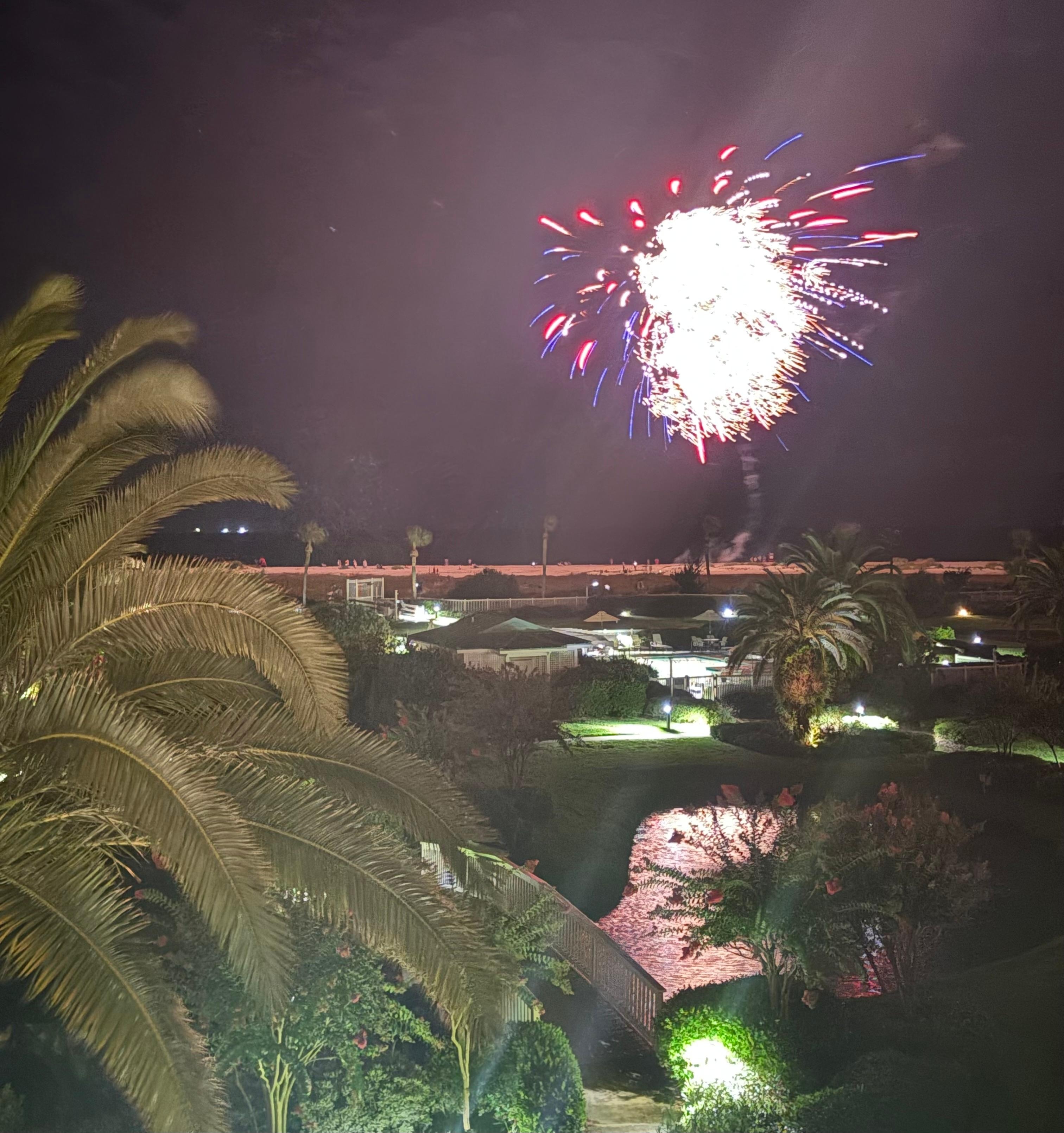 Balcony view of fireworks on the beach on July 4th!