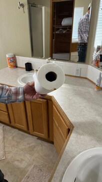 Dirty paper towels in master bathroom