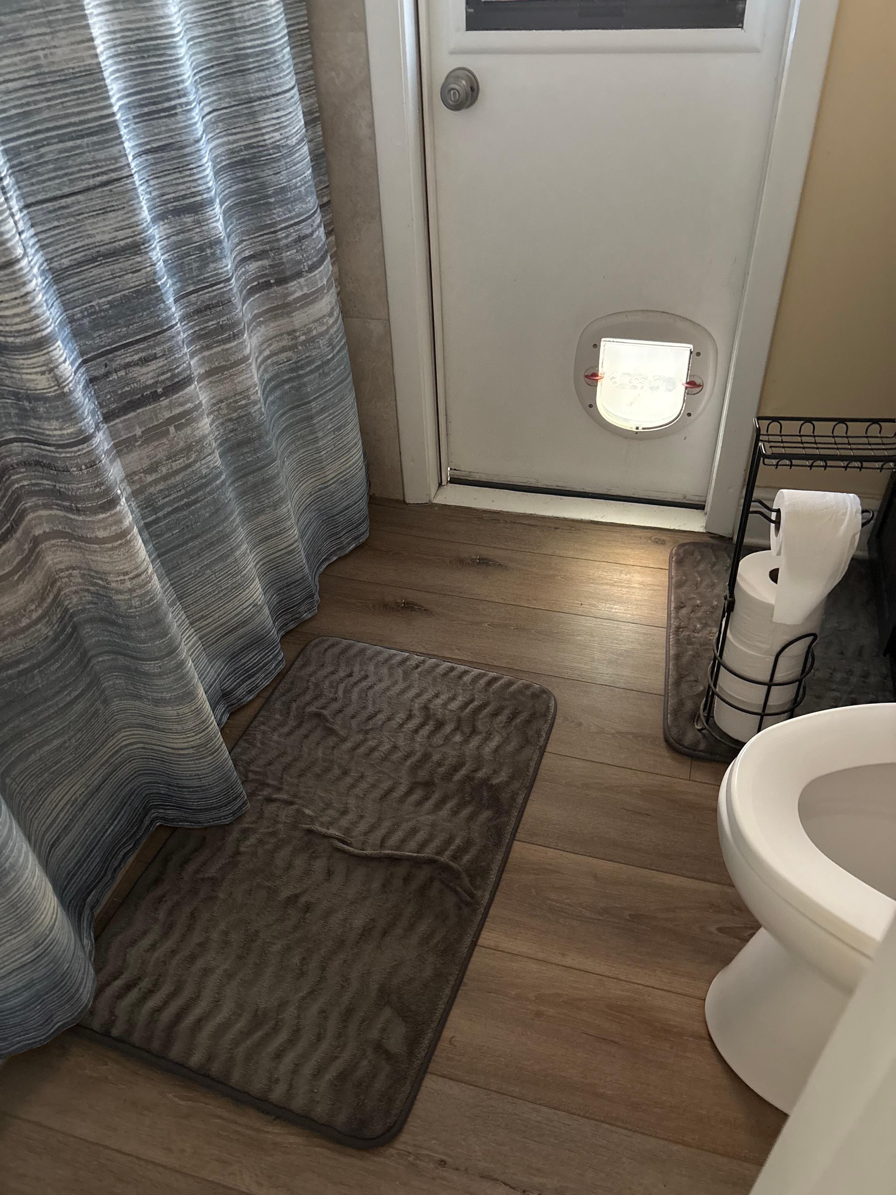 Cat door in the bathroom. It was locked but I kept the door closed to the inside unit.