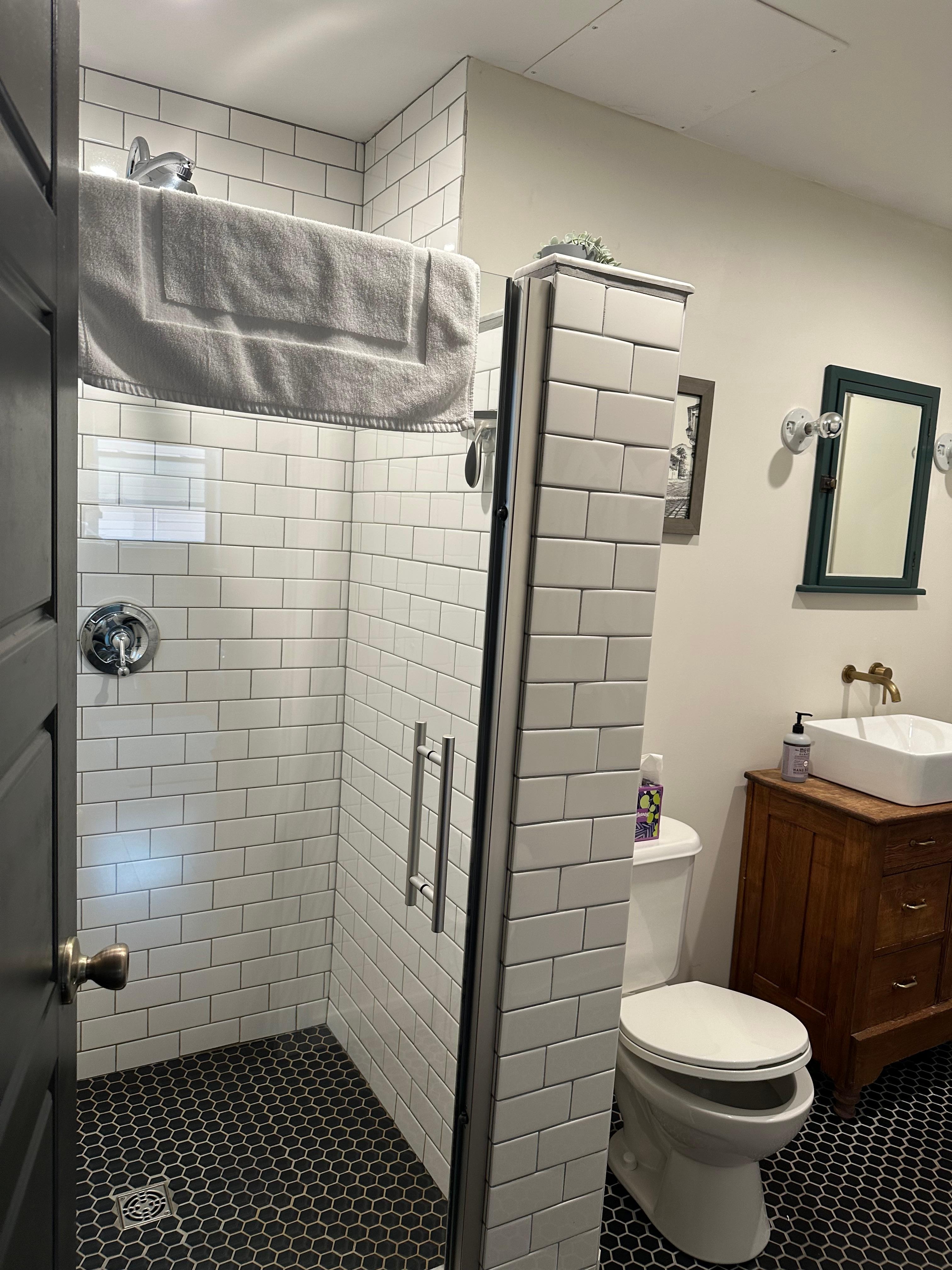 Excellent bathroom set up for me, but especially my handicapped husband.