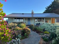 Front of house and garden as the sun was rising.