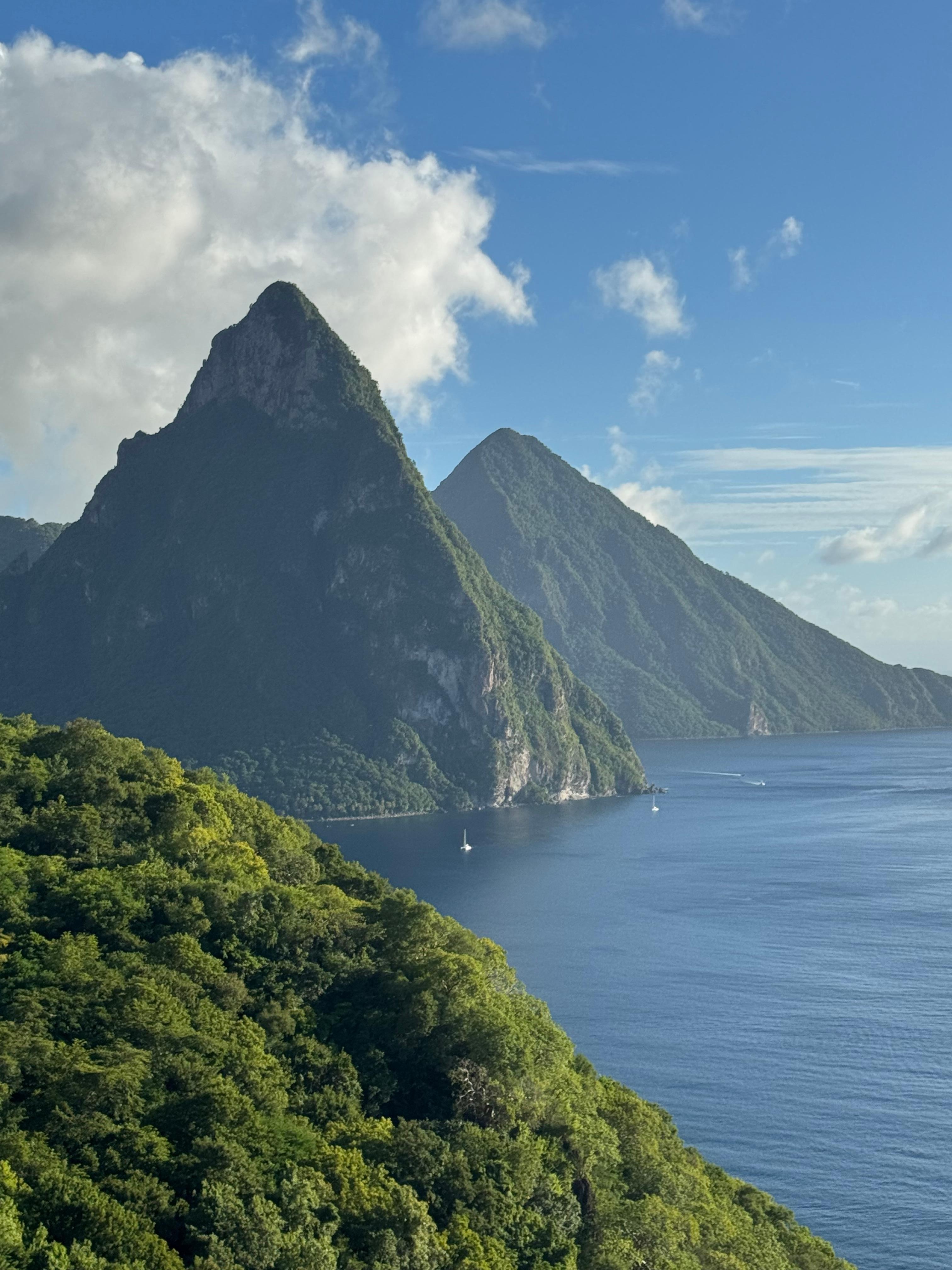 Amazing view of the Pitons from poolside 