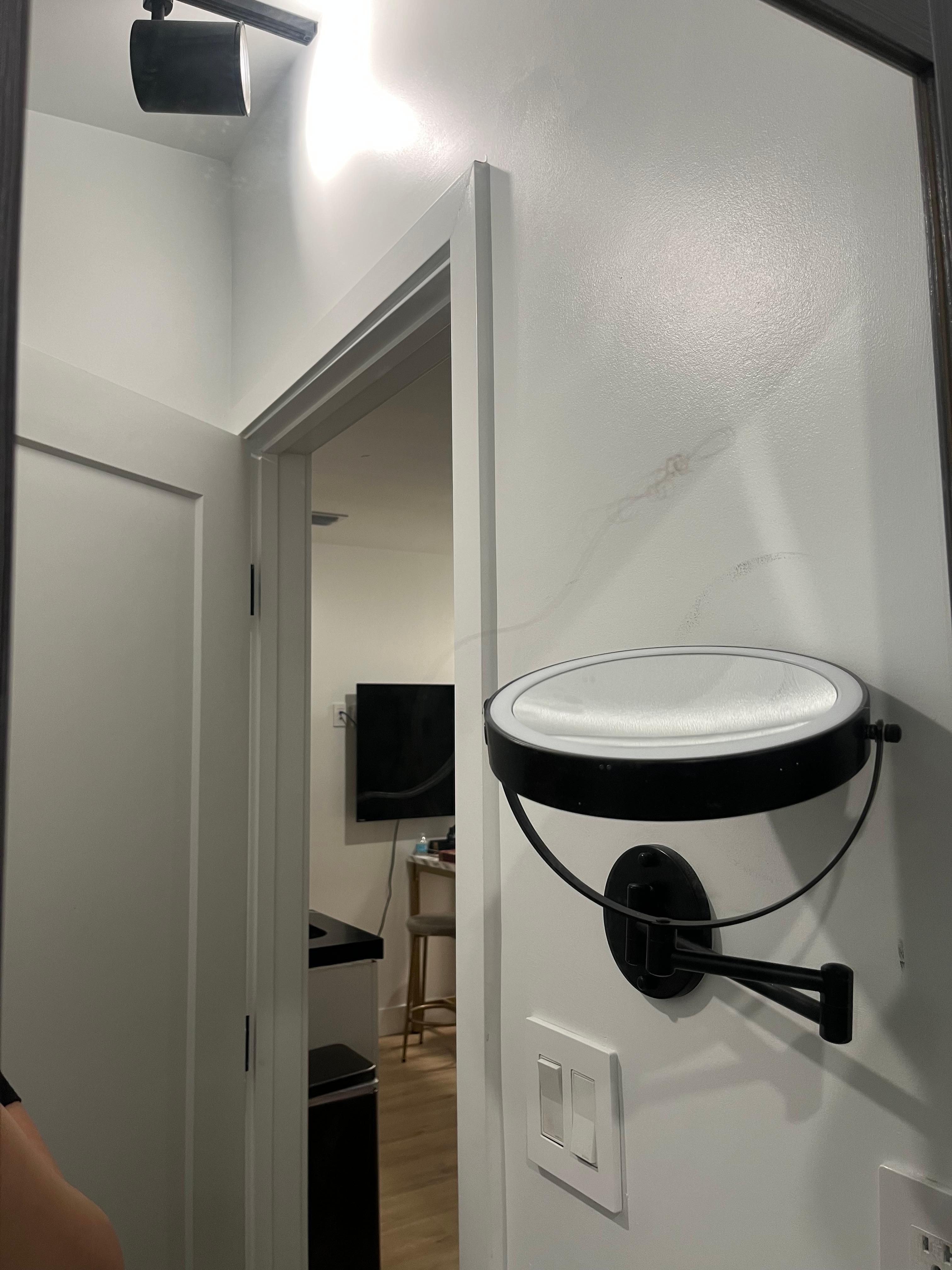 Hair on the mirror after immediately checking in