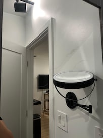 Hair on the mirror after immediately checking in