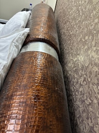 Nasty dirty frame around the bed that I kept hitting my toes