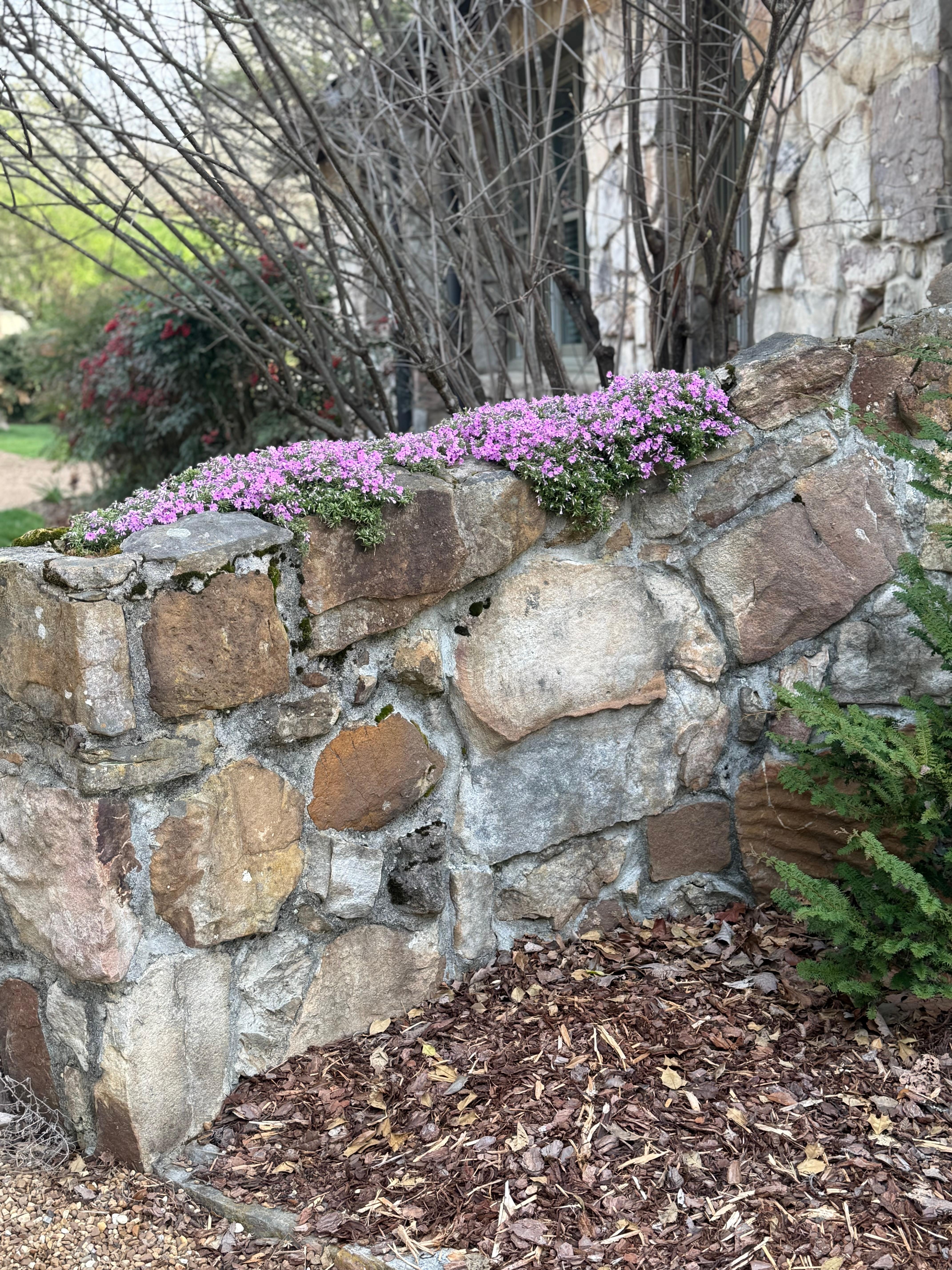 Charming rock walls, arches, and flowers give it a quaint and comfortable feel.