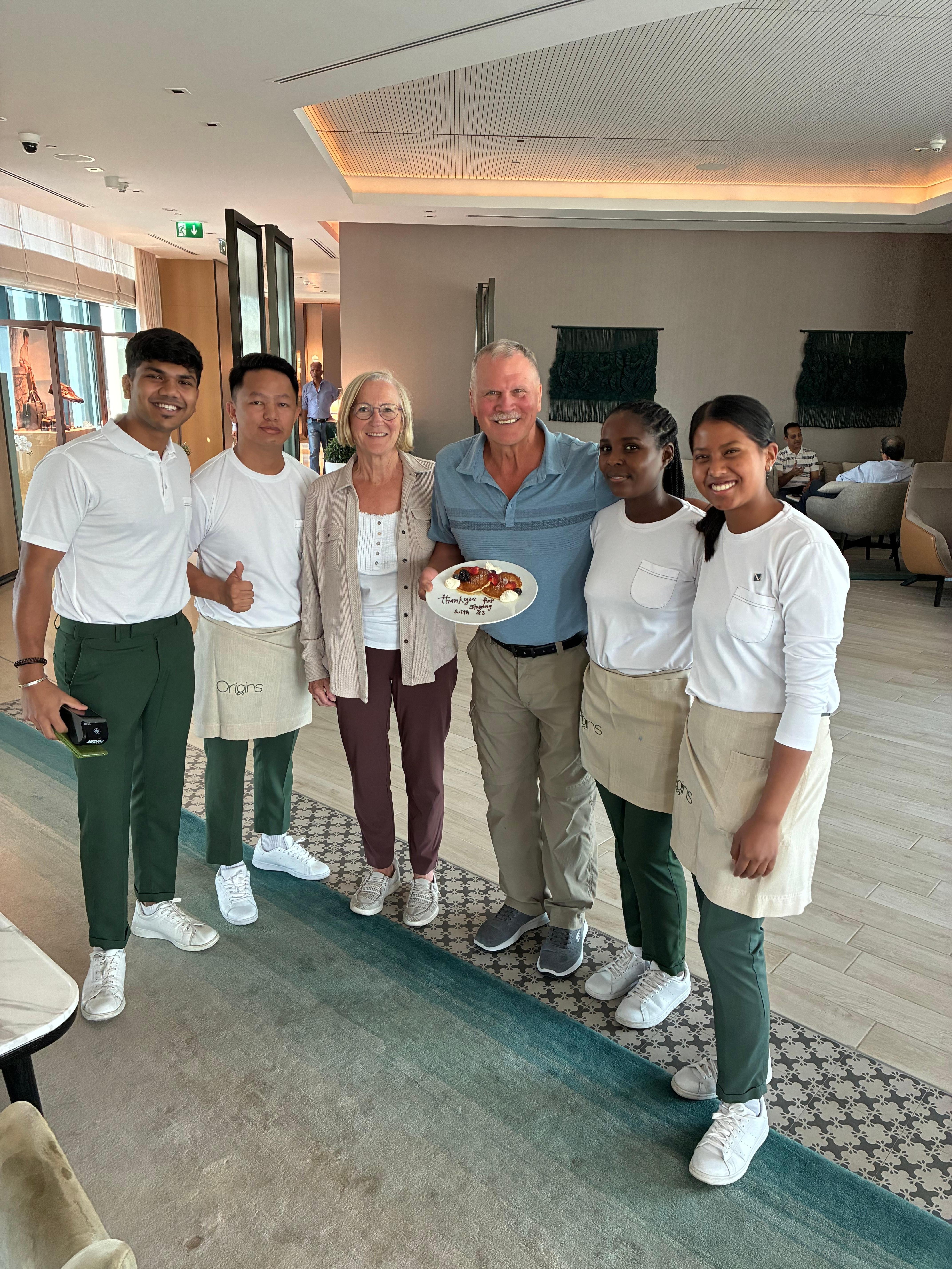 The restaurant staff was exceptional and presented us with a farewell plate of goodies 