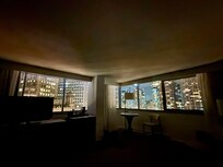 The view from the bed on the 34th floor!