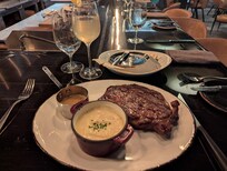 Ribeye and the in hotel restaurant.
