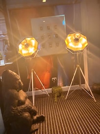 The entrance is super modern fun warm and welcoming