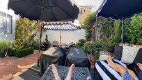 Relaxing in garden.