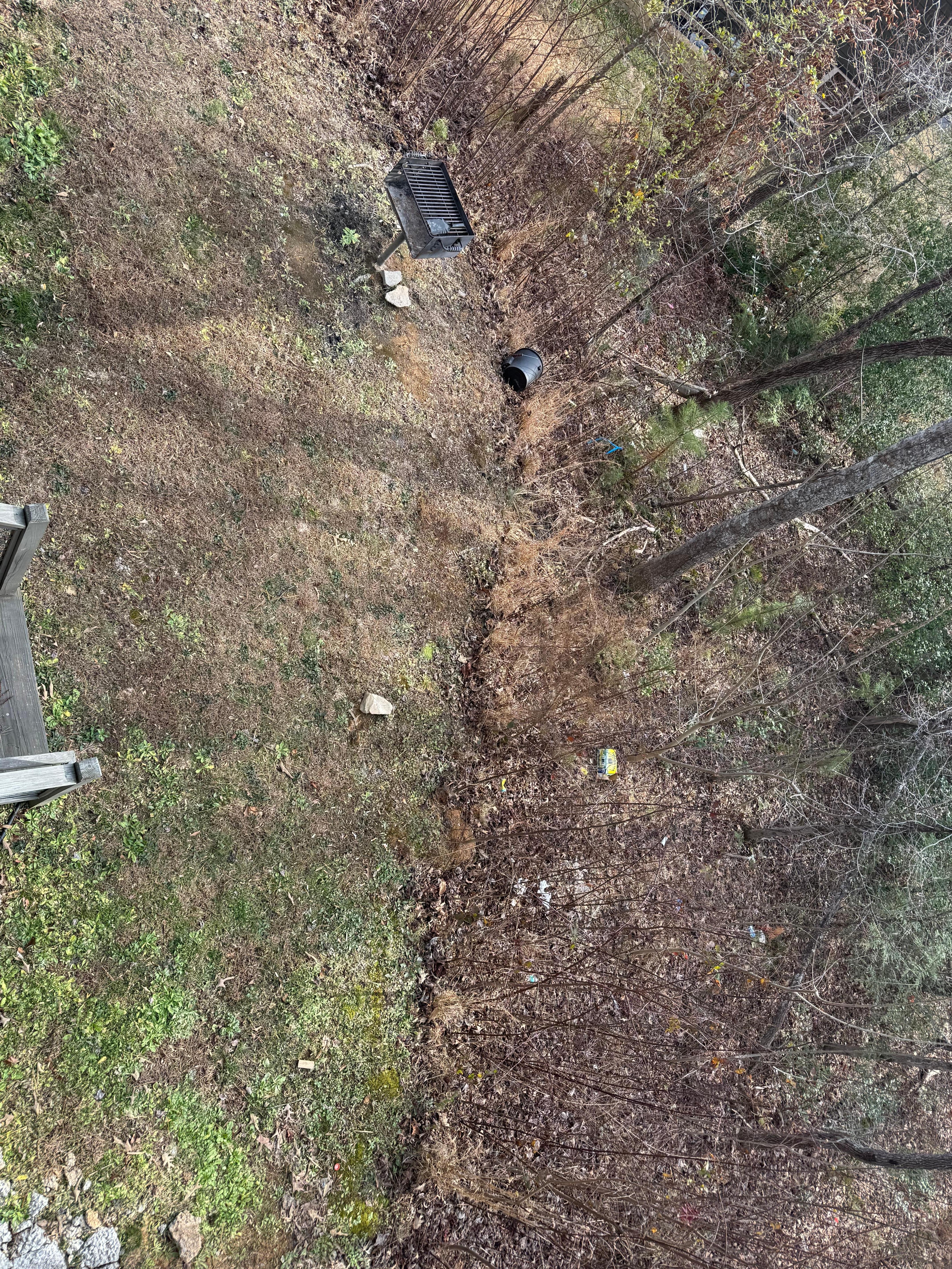 Garbage out back. I witnessed the cleaners throwing garbage too while cleaning the other cabin. 