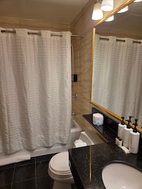 Clean bathroom, fresh stock of essentials.