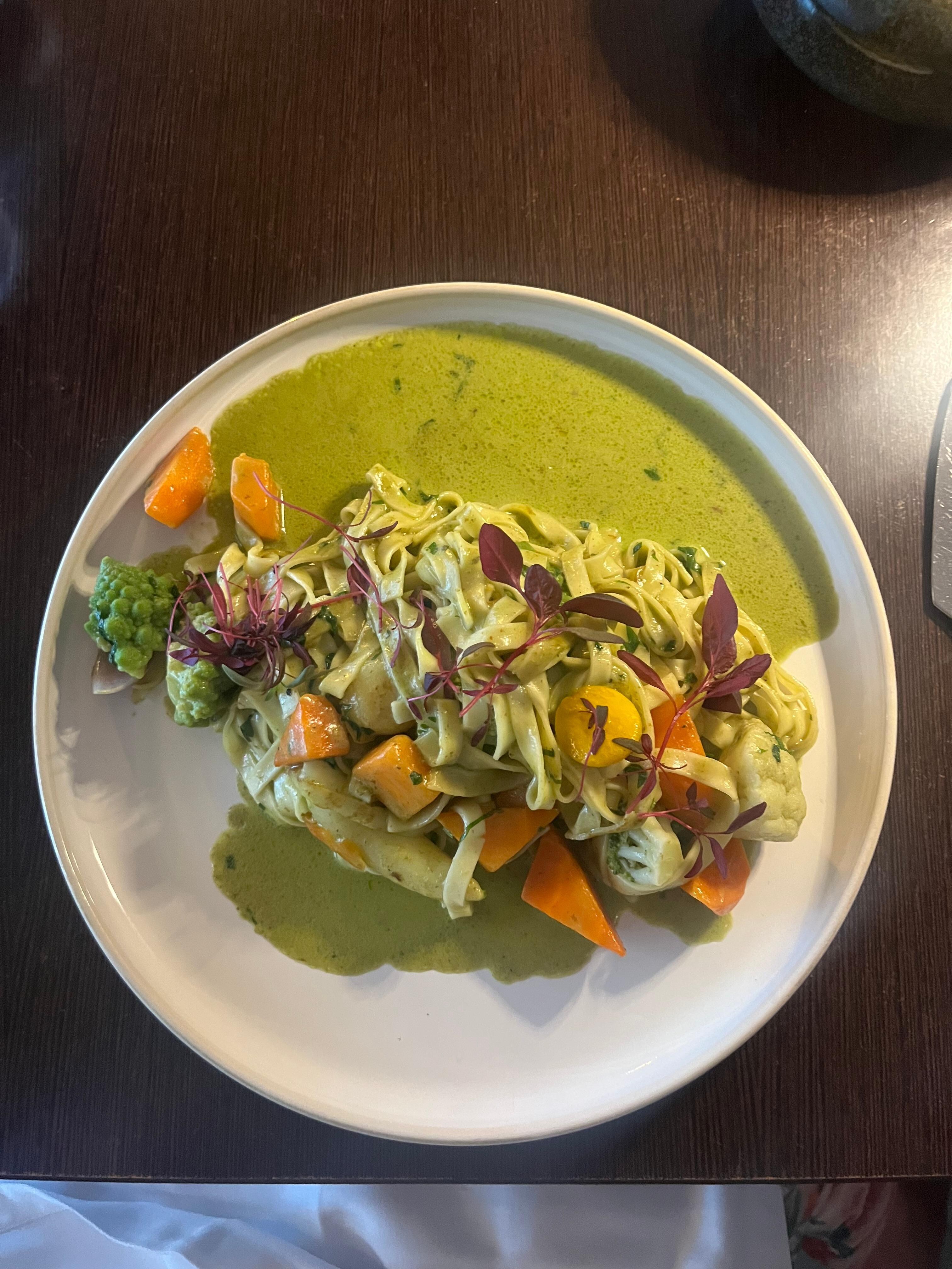 Basil pesto pasta from the hotel restaurant. 