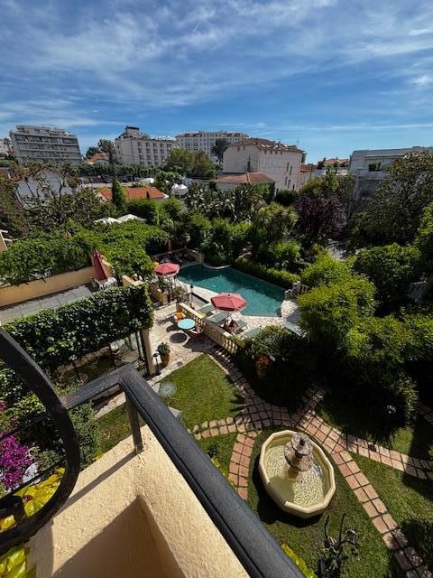 View from our balcony onto the grounds and pool.